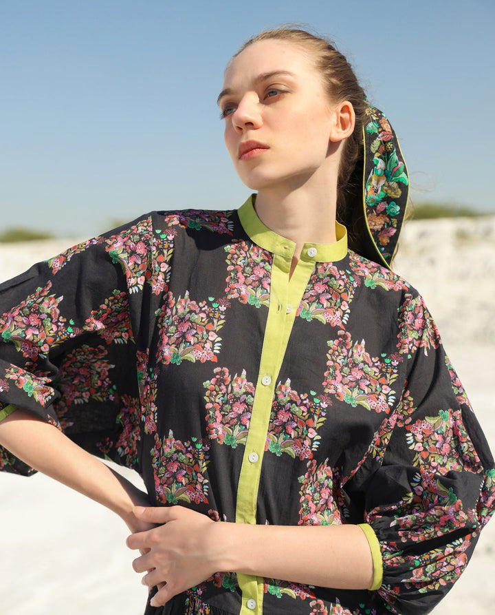 Black floral tier maxi dress