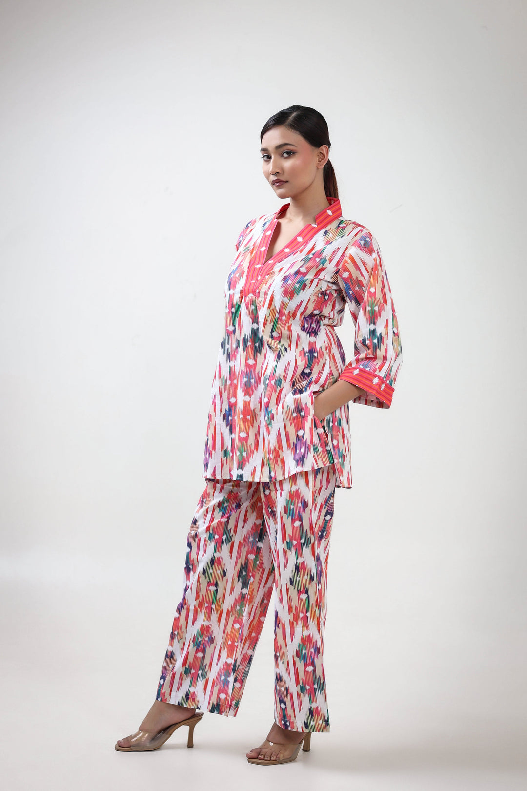 Multi colour ikat printed coordset