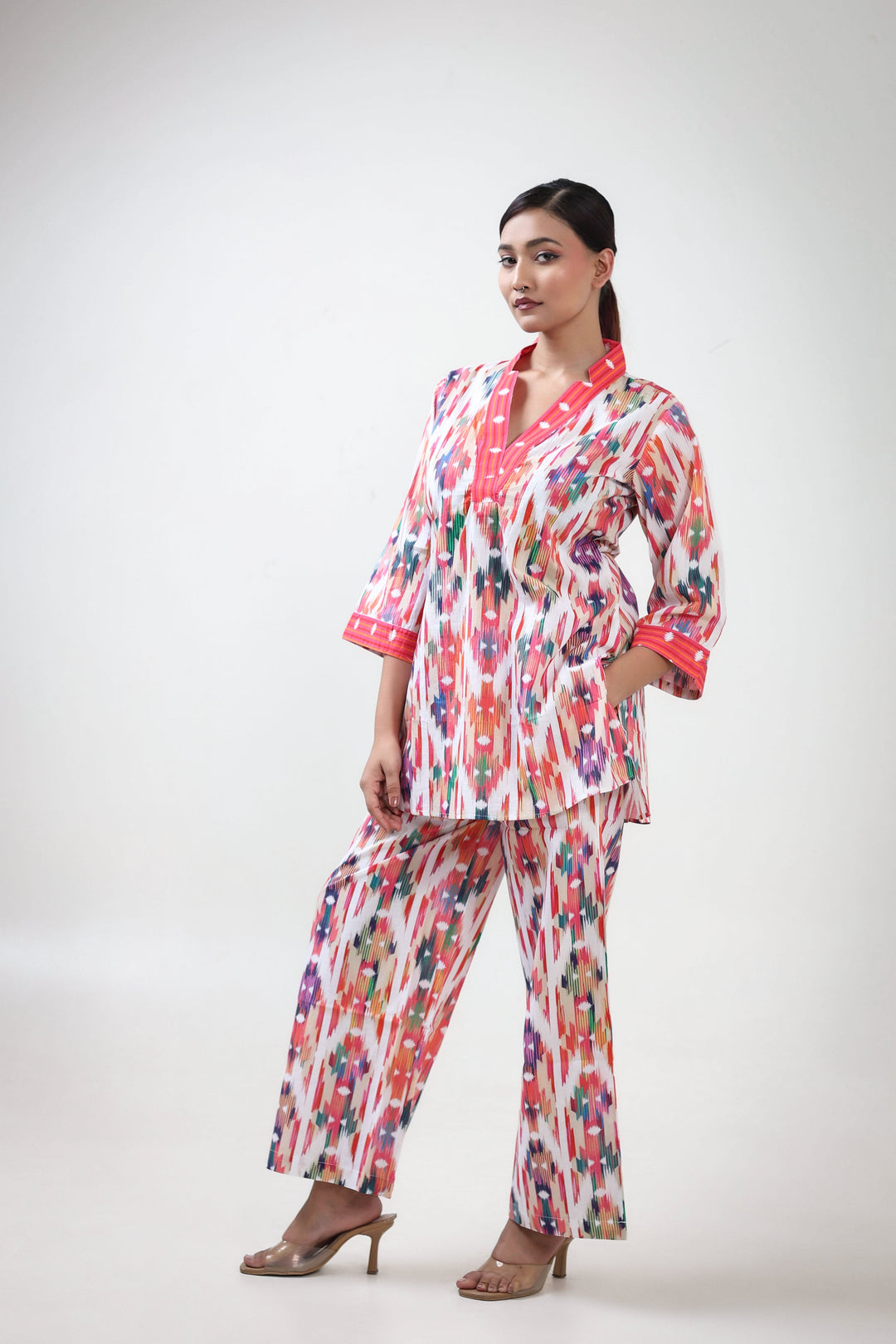 Multi colour ikat printed coordset