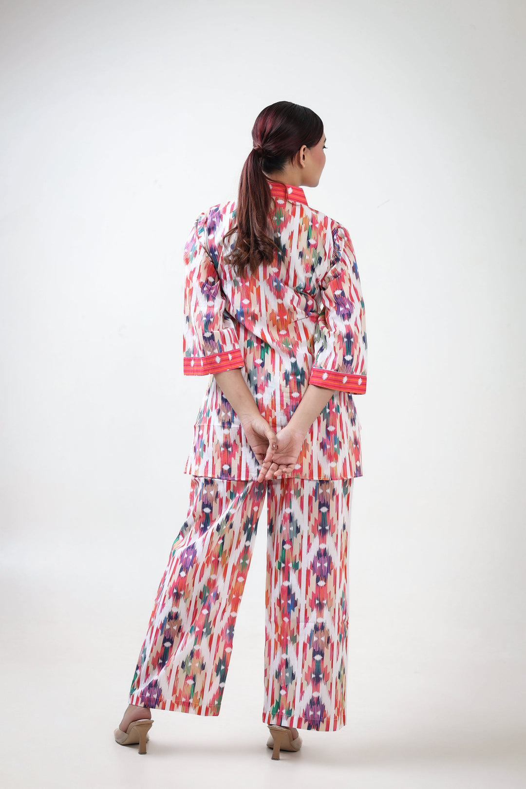 Multi colour ikat printed coordset