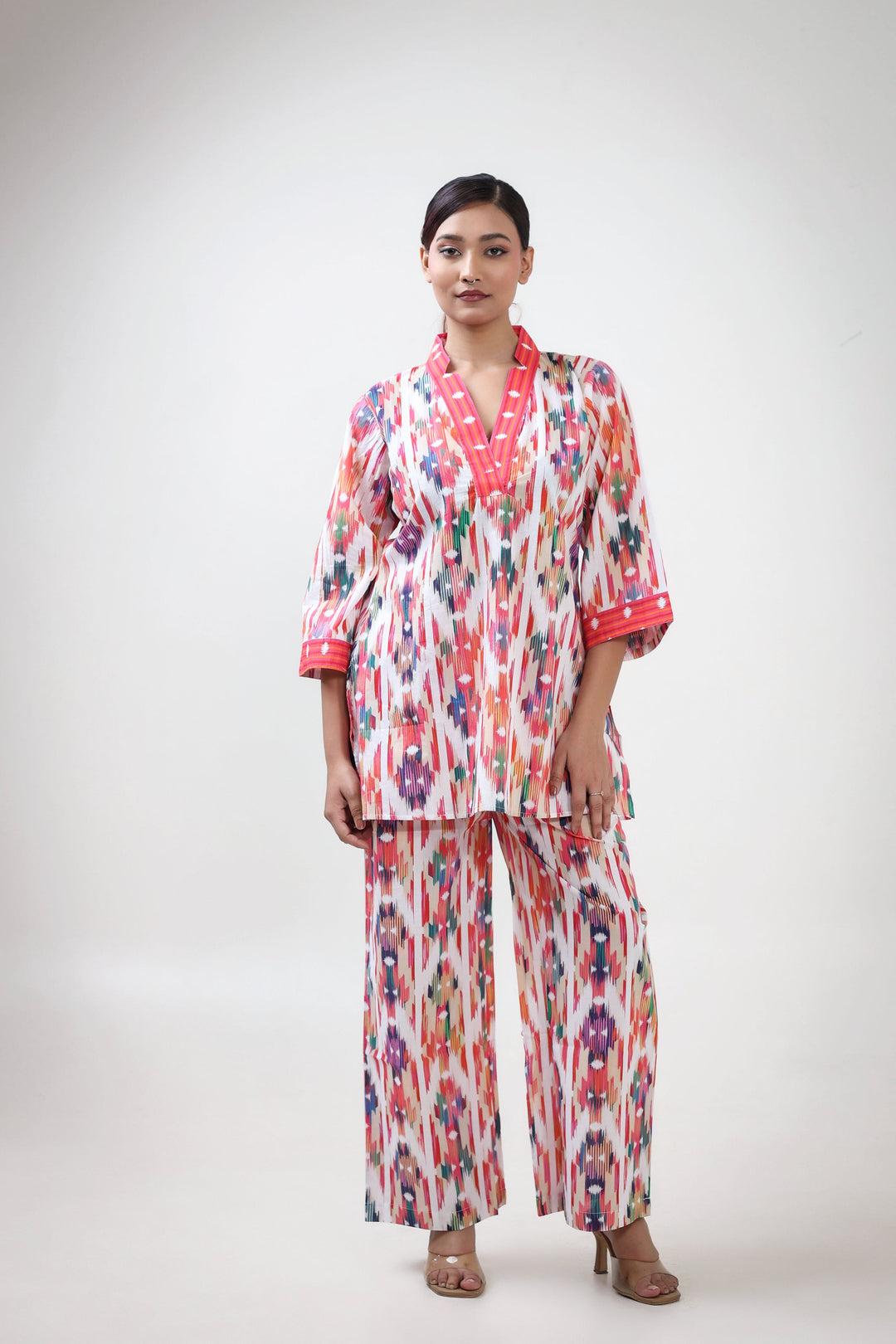 Multi colour ikat printed coordset
