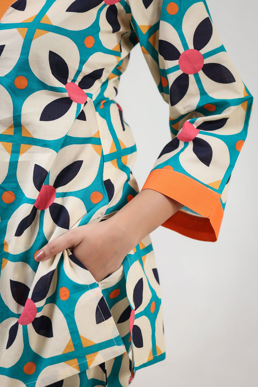 Orange geometric floral printed coordset