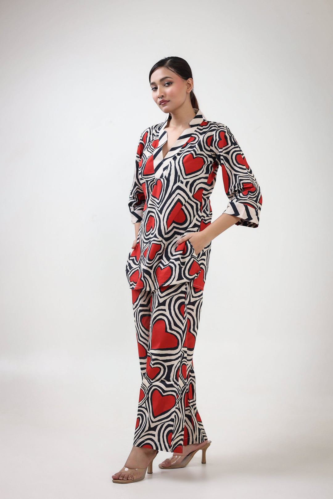 Red heart printed coordet