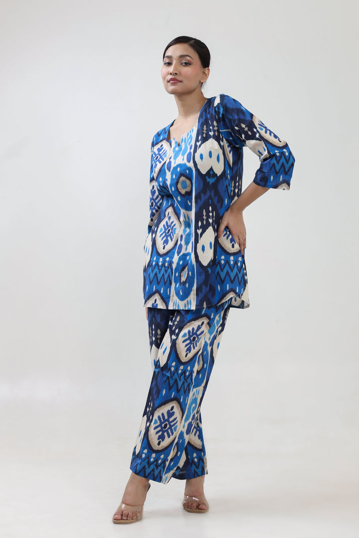 Blue ikat printed coordset