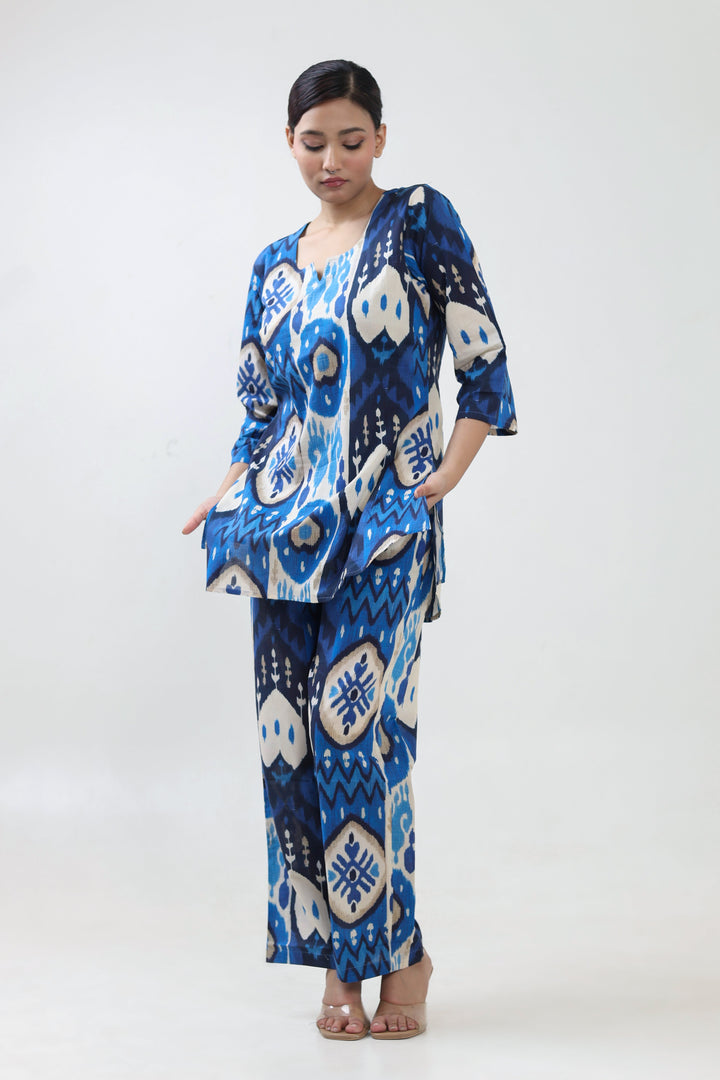Blue ikat printed coordset