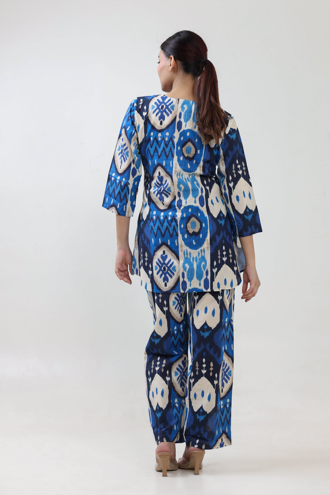 Blue ikat printed coordset