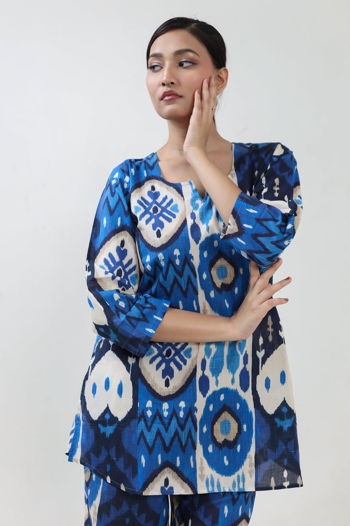 Blue ikat printed coordset