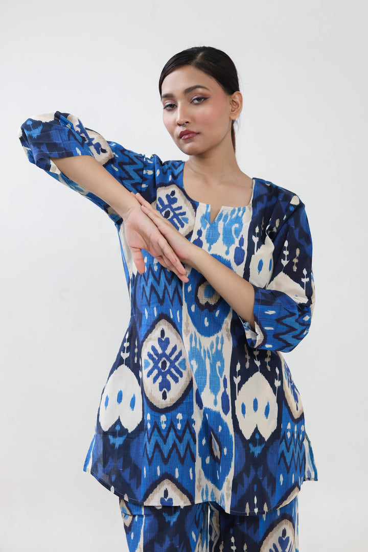 Blue ikat printed coordset