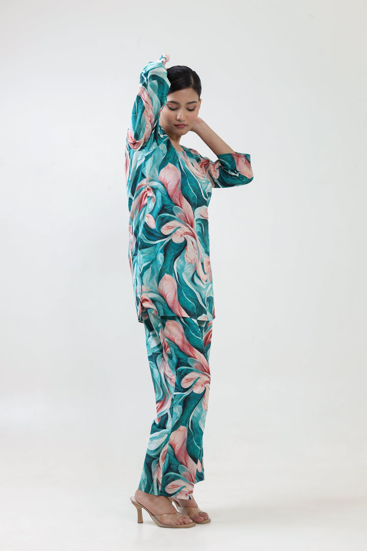 Teal waterflow printed coordset