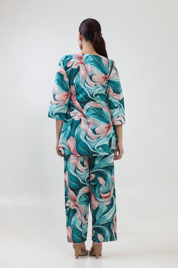 Teal waterflow printed coordset