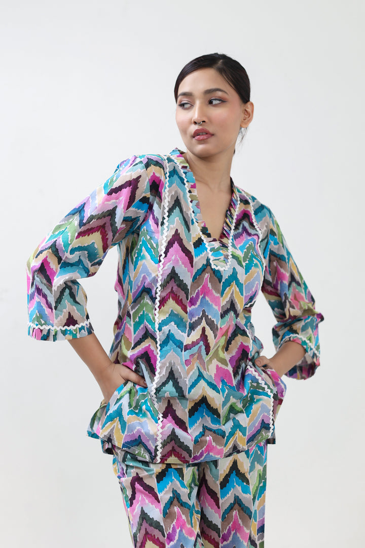 Mutli colour Ikat printed coordset