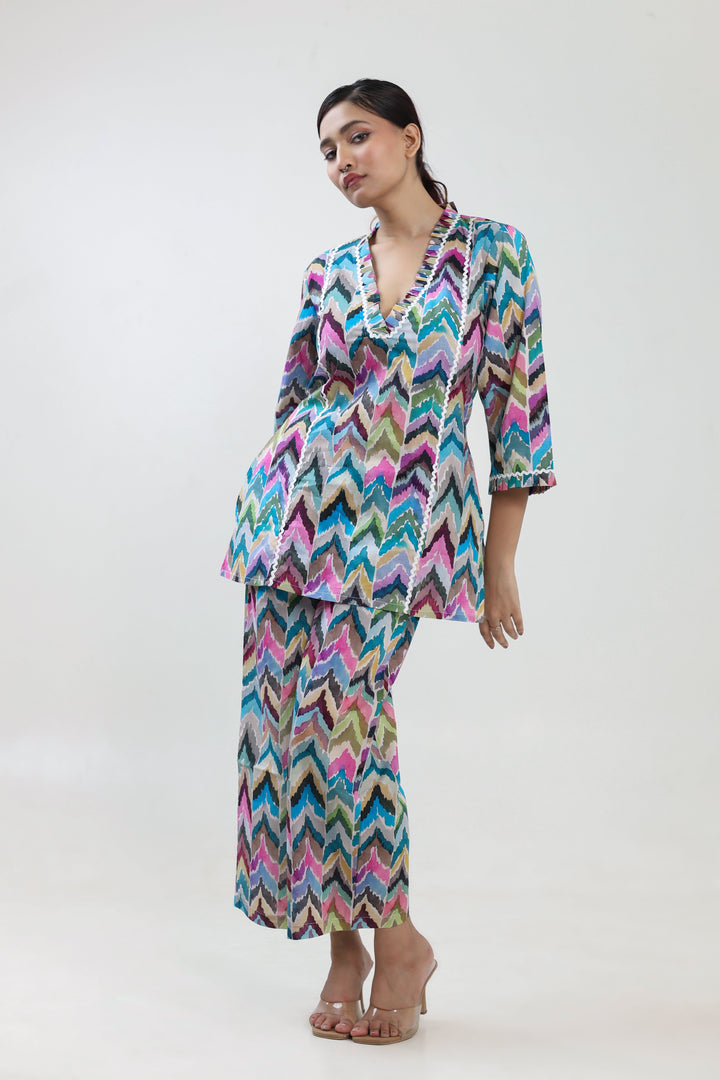 Mutli colour Ikat printed coordset