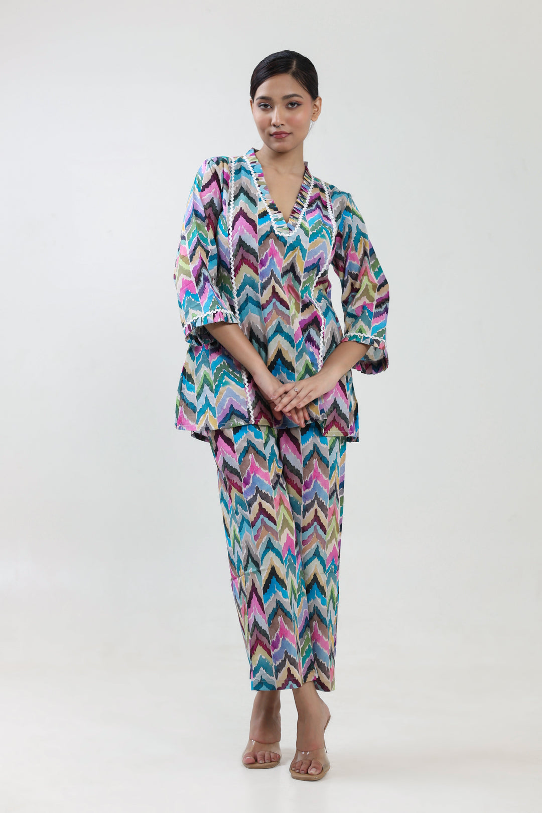 Mutli colour Ikat printed coordset