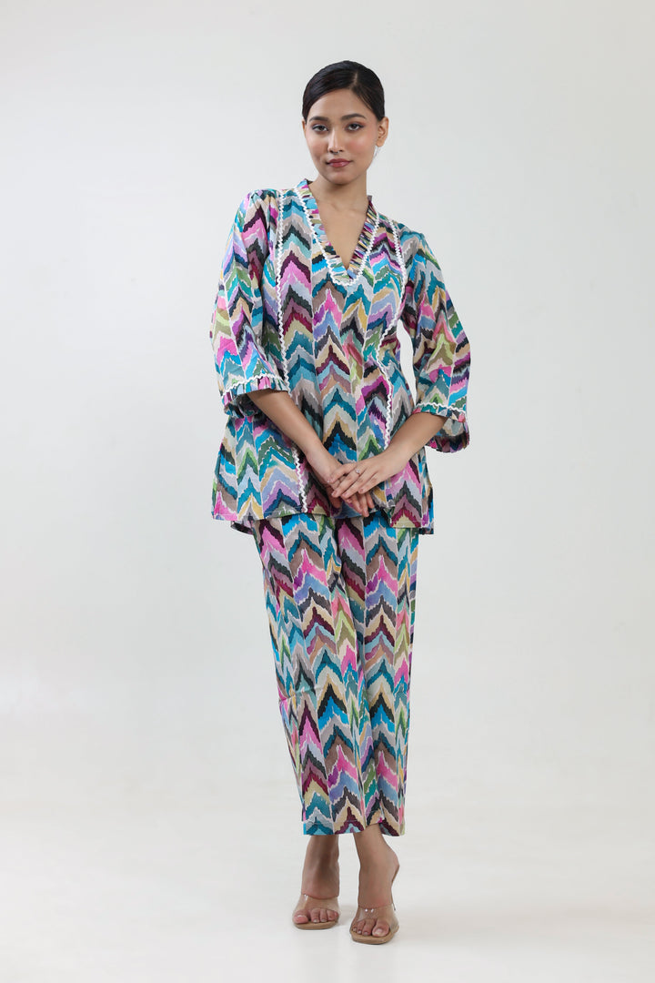 Mutli colour Ikat printed coordset