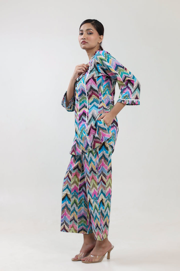Mutli colour Ikat printed coordset