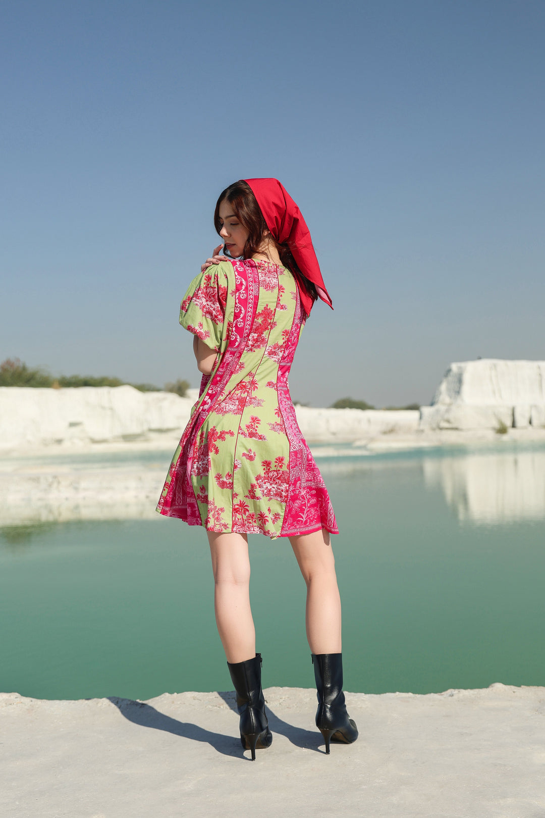 Hot summery pink green patch Mini dress