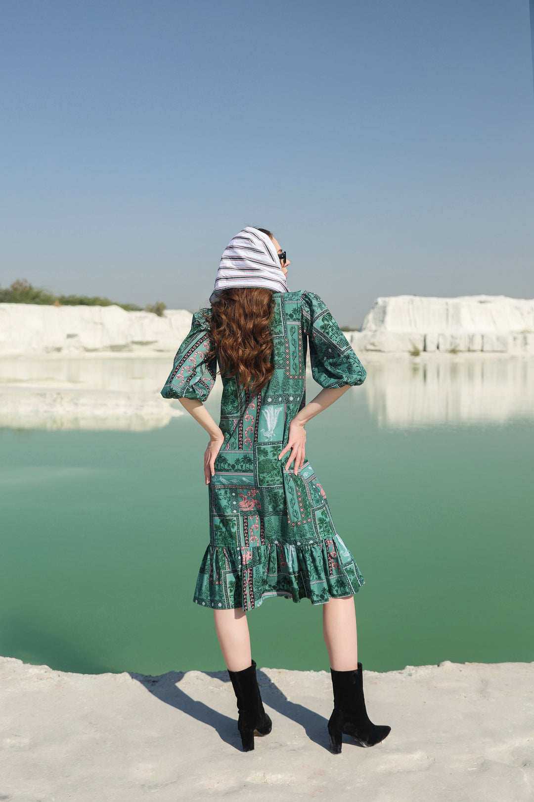 Greeny beach tier Midi dress