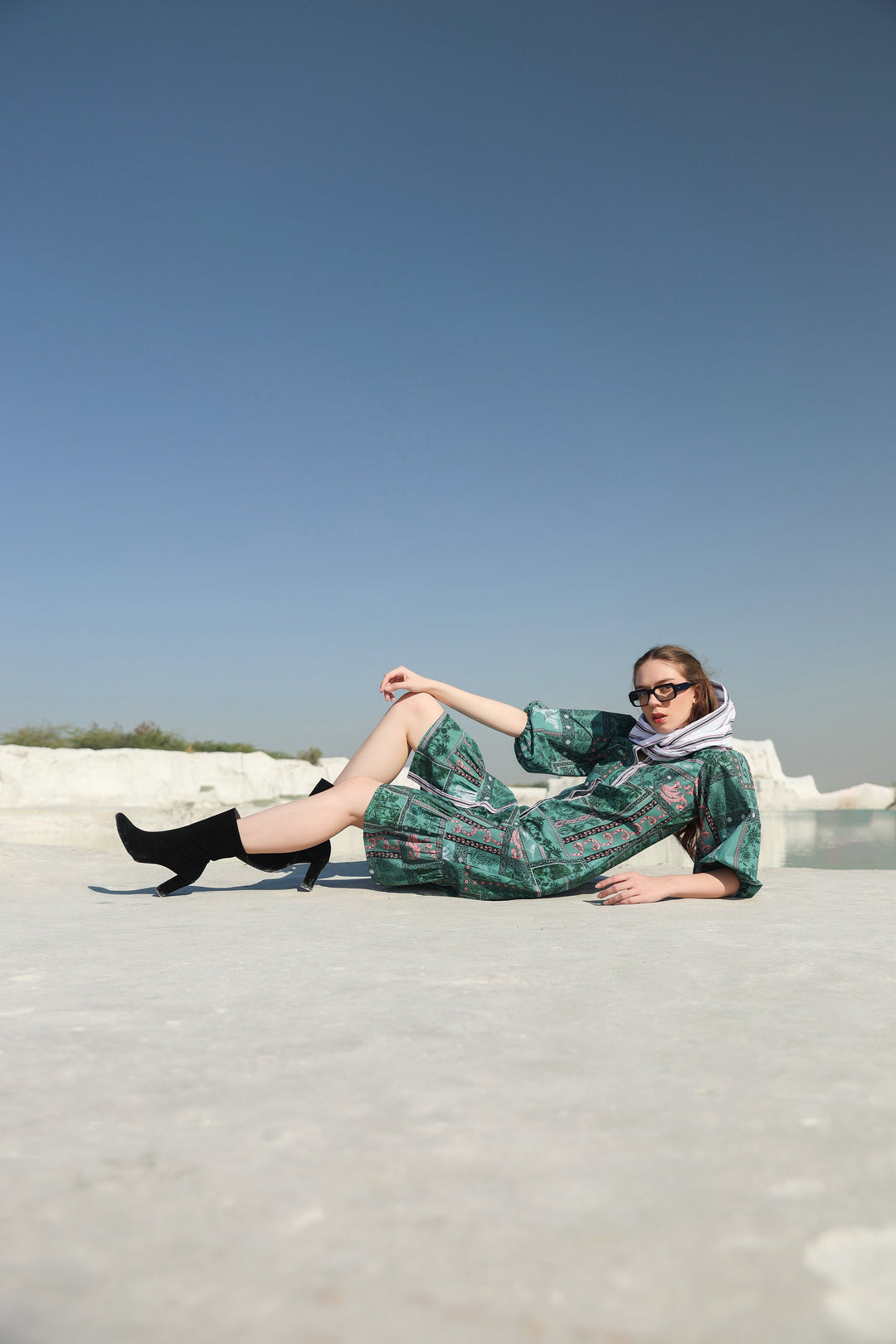Greeny beach tier Midi dress