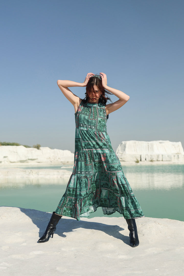 Green Aura tier Maxi dress