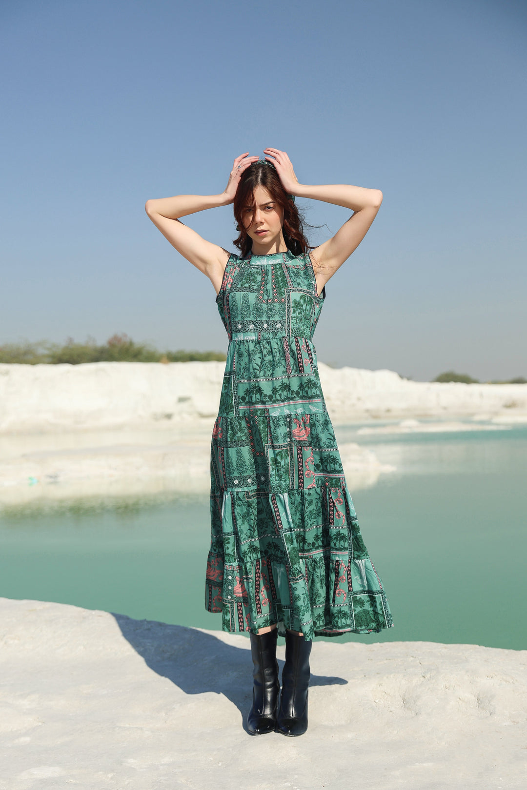 Green Aura tier Maxi dress