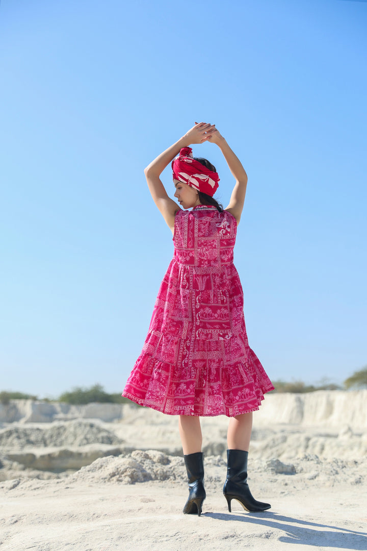 Pink Nautical tier Midi dress
