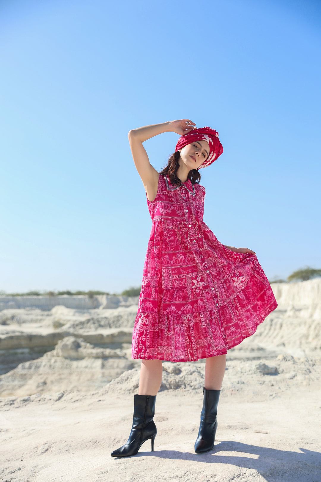 Pink Nautical tier Midi dress