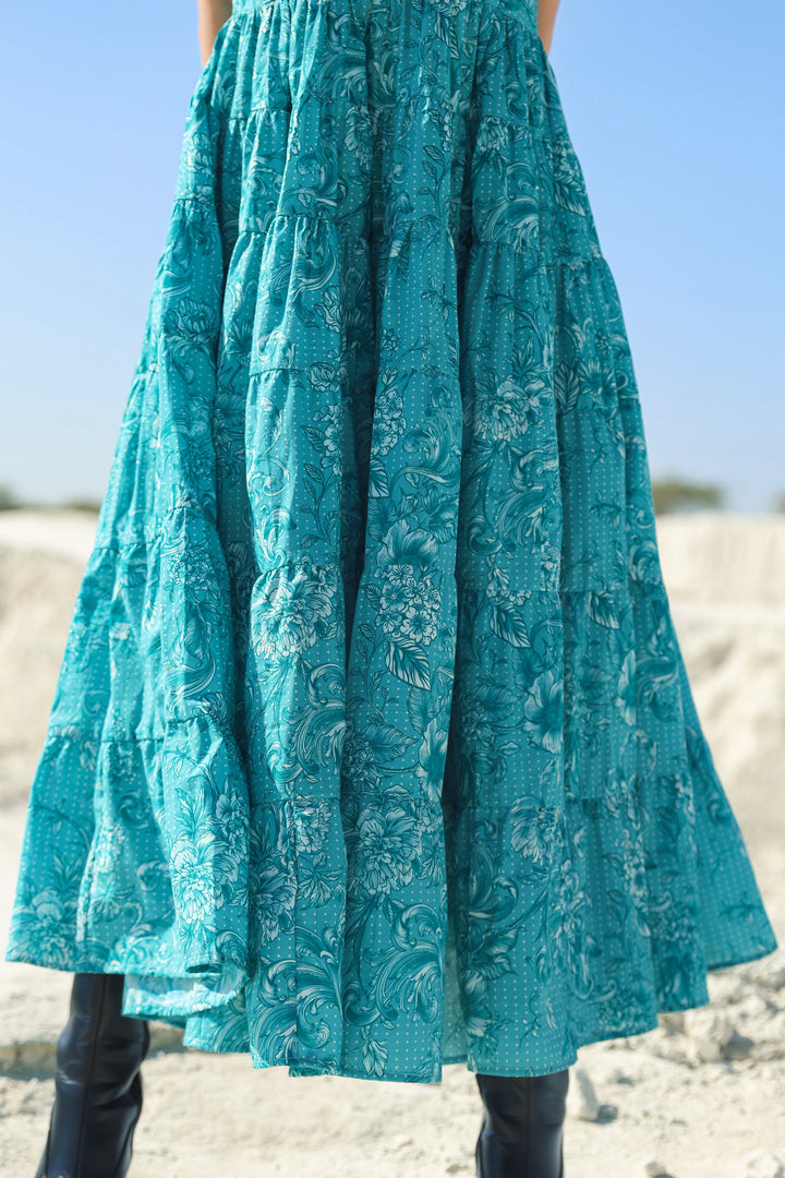 Turqouise blue delicate garden Midi dress