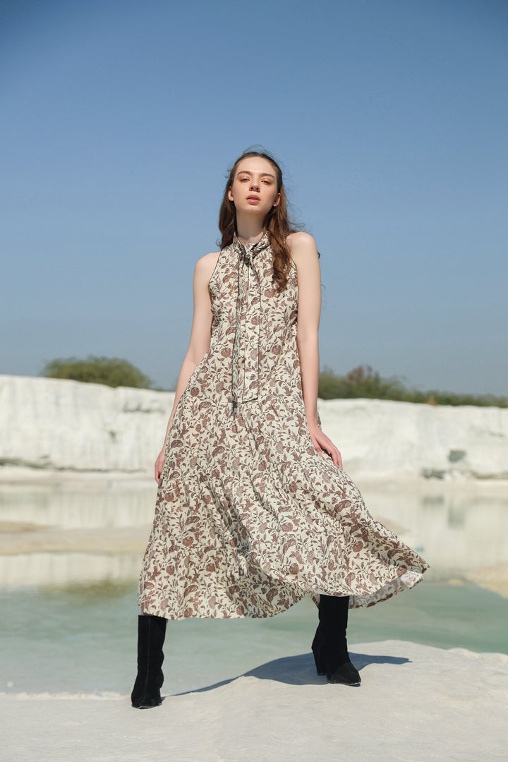 Mocha Dream Garden tier maxi dress