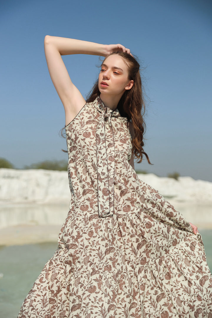 Mocha Dream Garden tier maxi dress