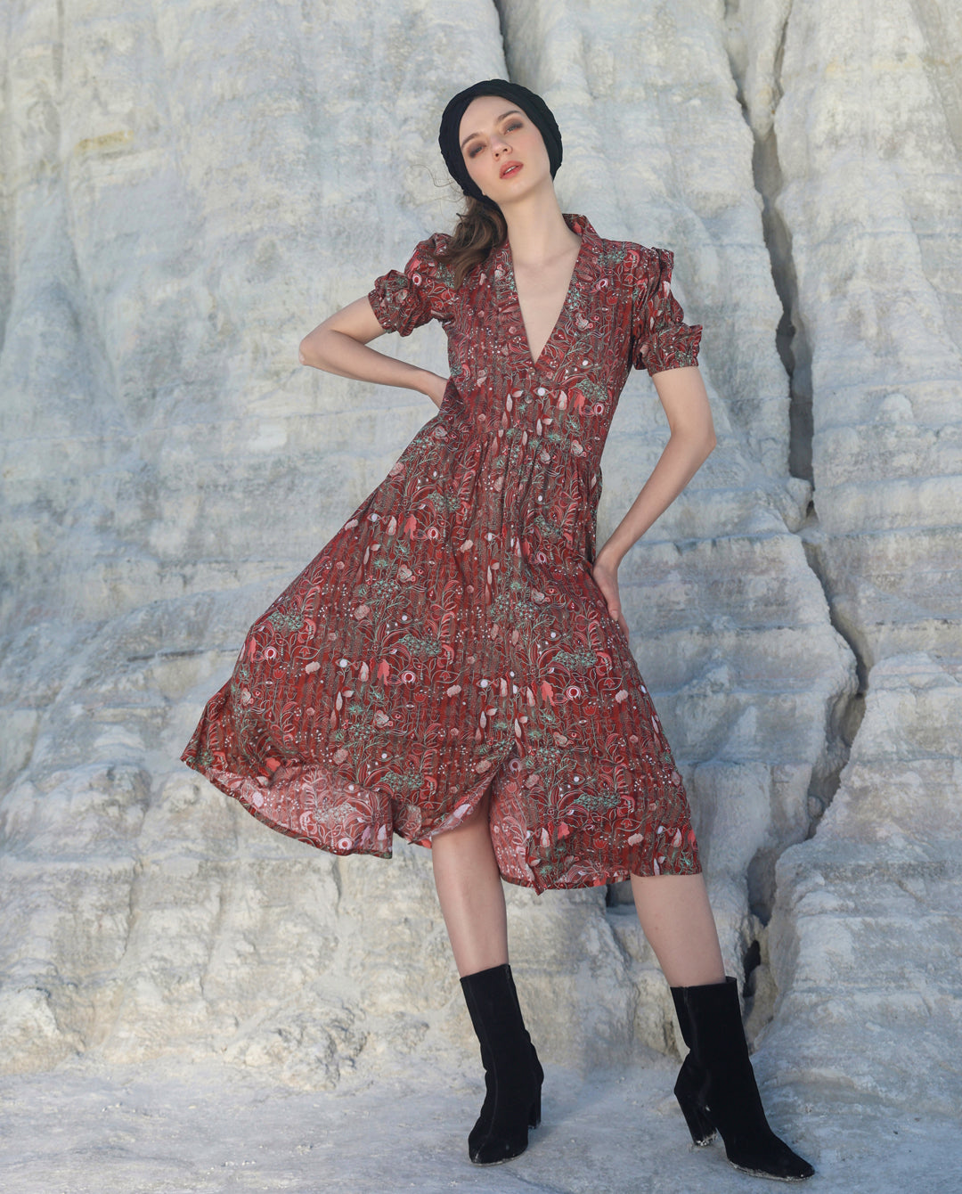 Mocha eye midi dress