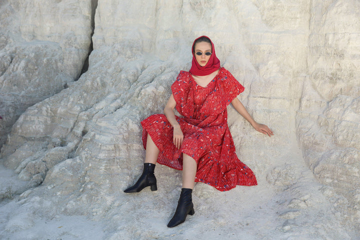 Red butterfly tropical Maxi dress