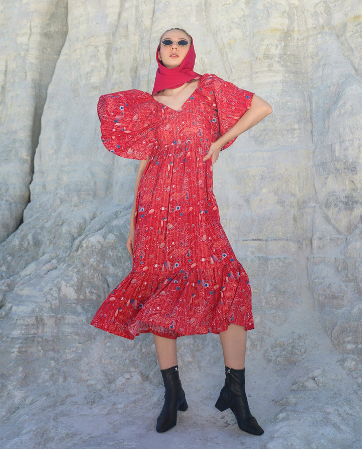 Red butterfly tropical Maxi dress