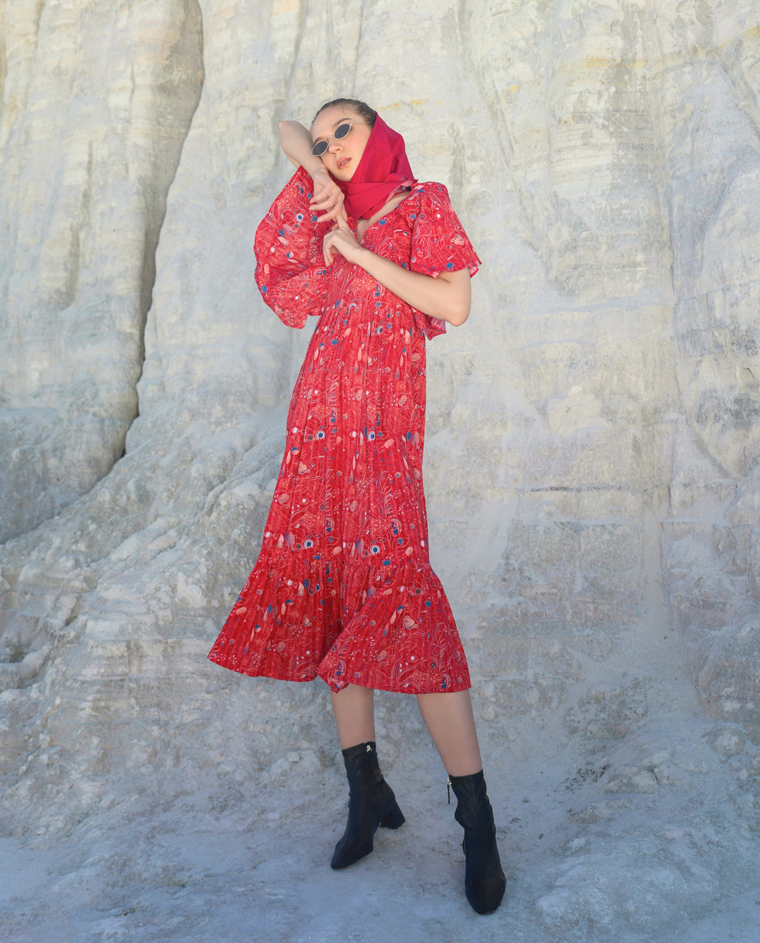 Red butterfly tropical Maxi dress