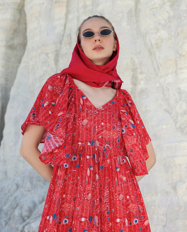 Red butterfly tropical Maxi dress