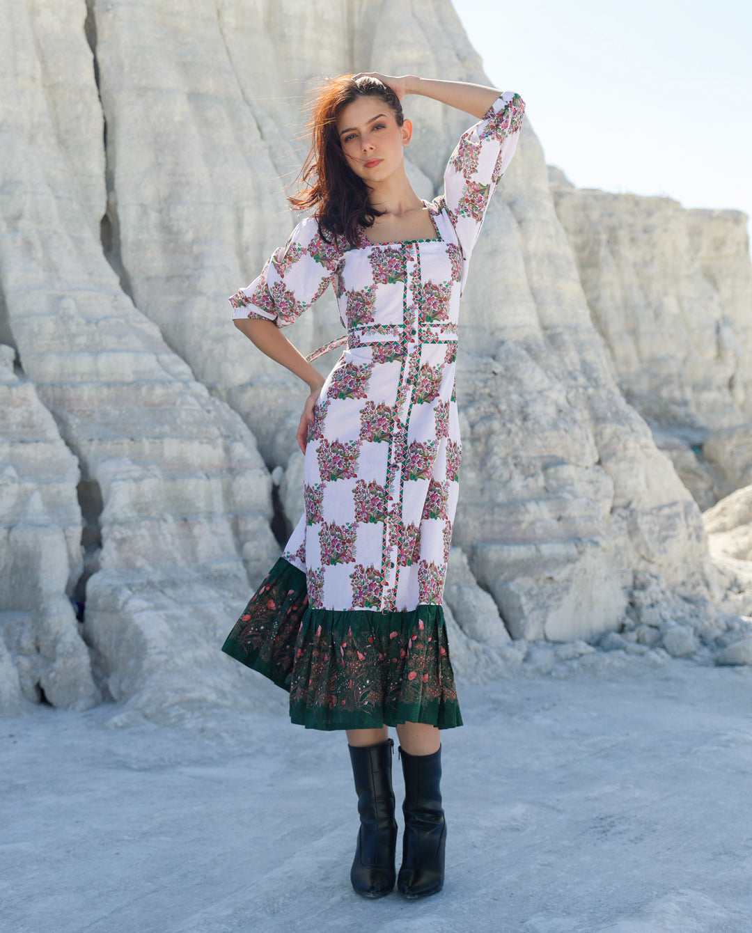 Botanical forest  tier Midi dress