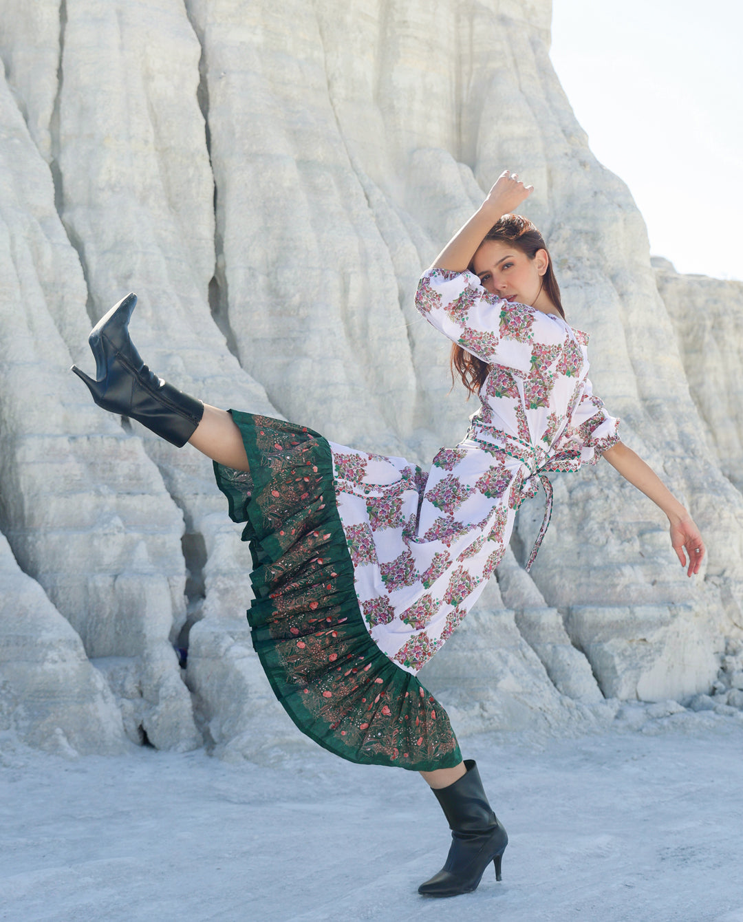 Botanical forest  tier Midi dress