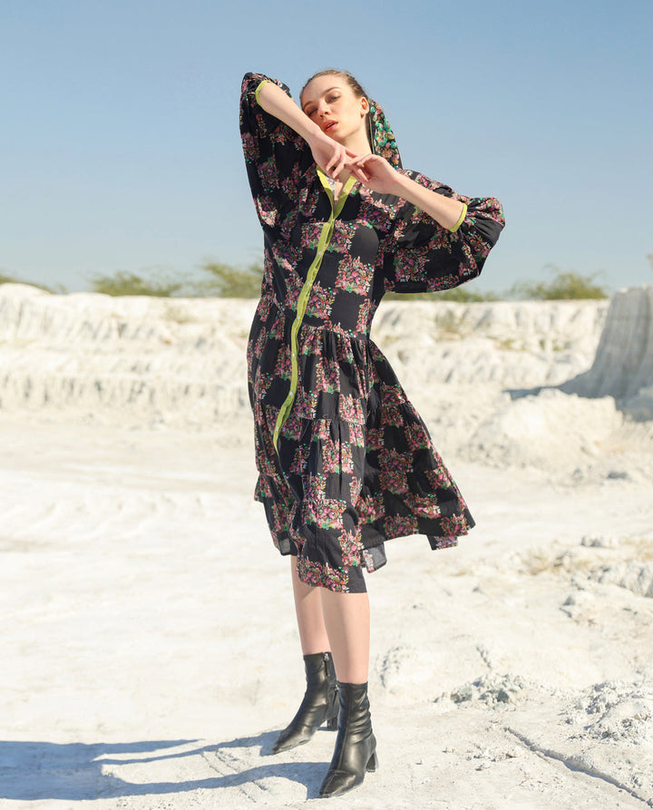 Black floral tier maxi dress