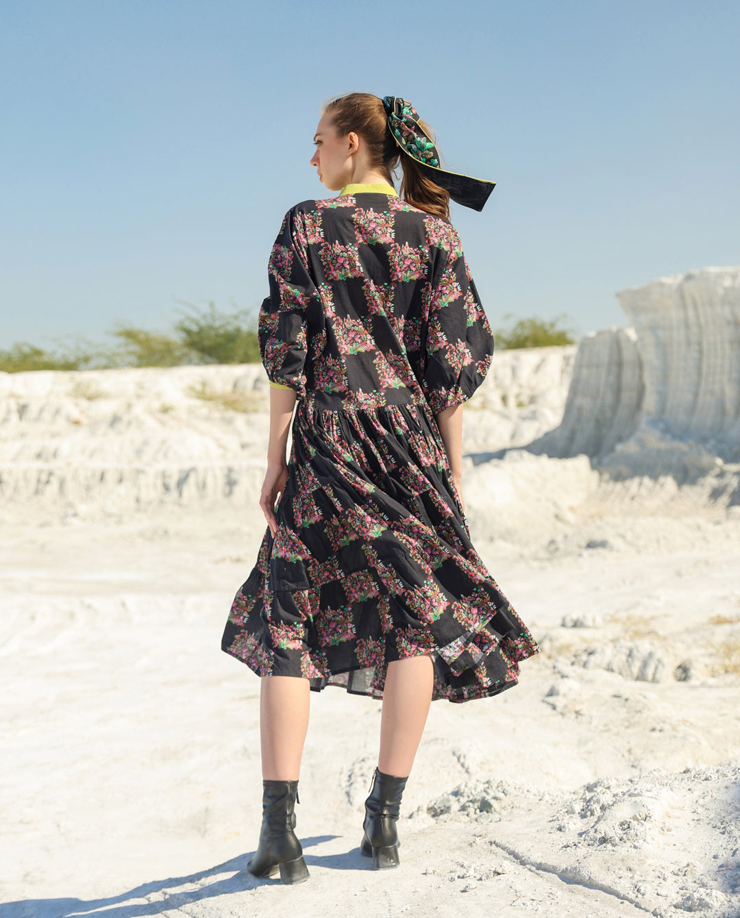 Black floral tier maxi dress