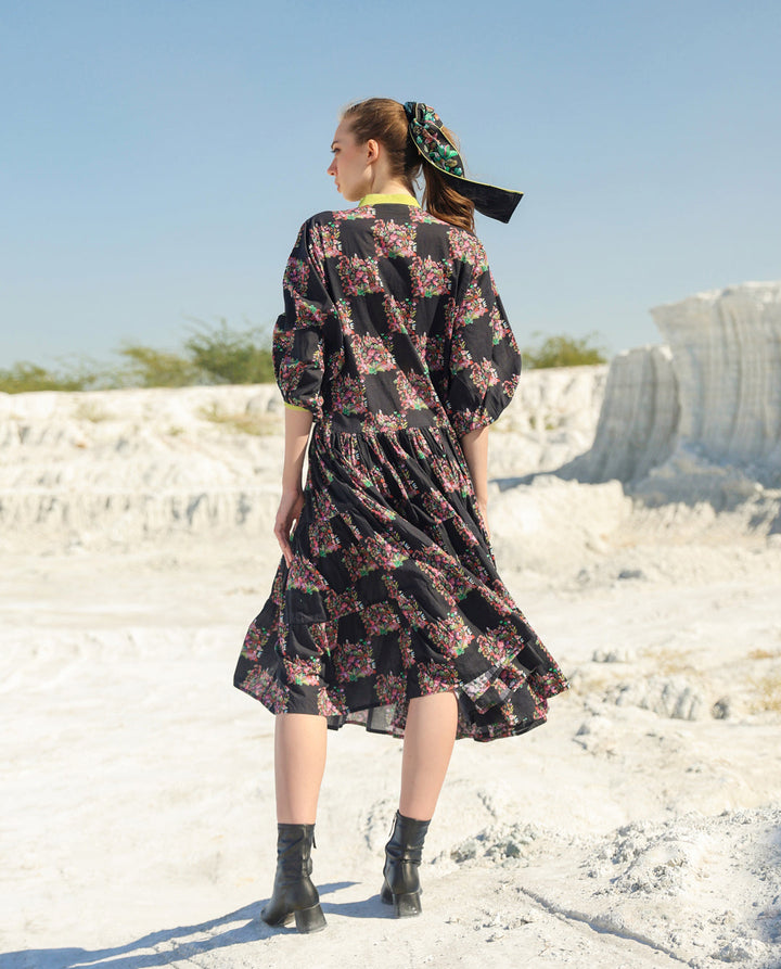 Black floral tier maxi dress
