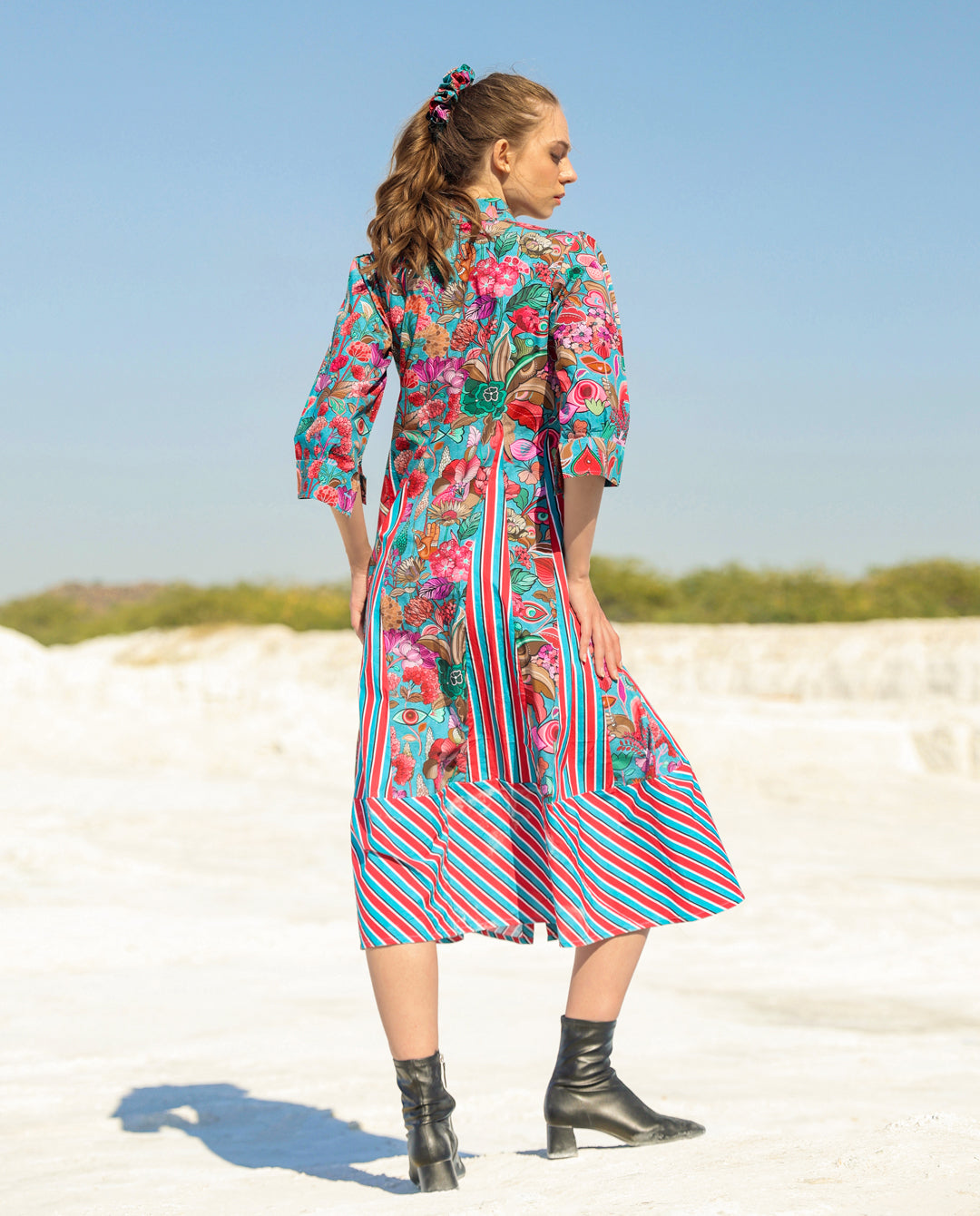 Sea green tropical midi dress