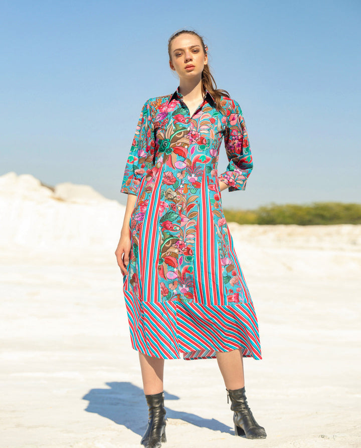 Sea green tropical midi dress