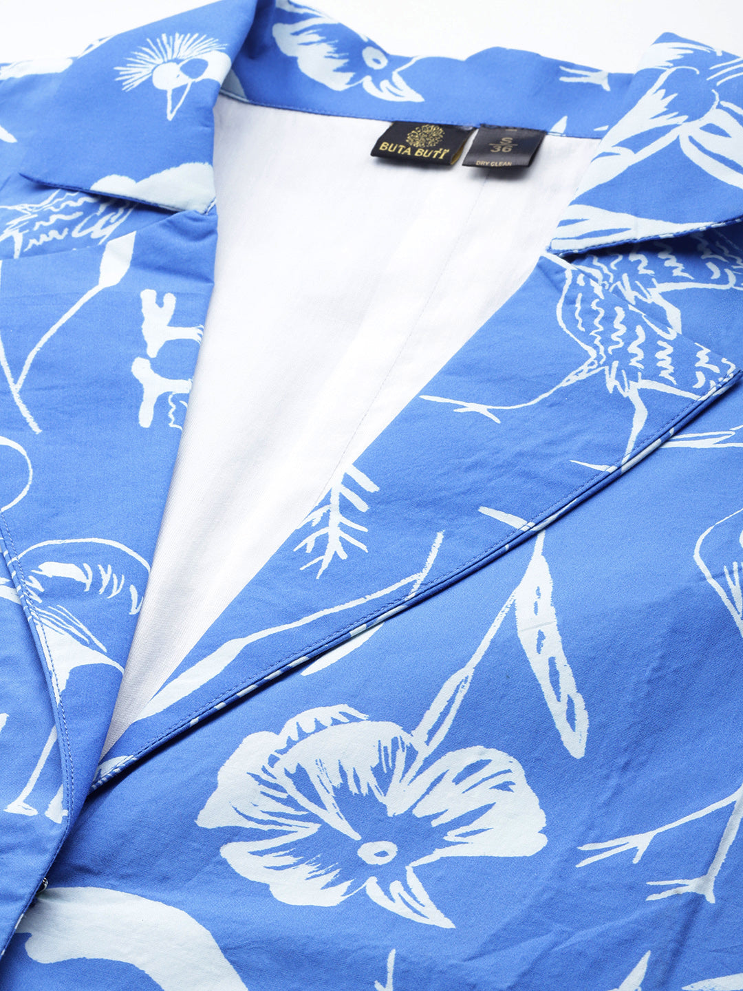 Blue Color Floral Printed Pure Cotton Three-Quarter Sleeves Co-Ords