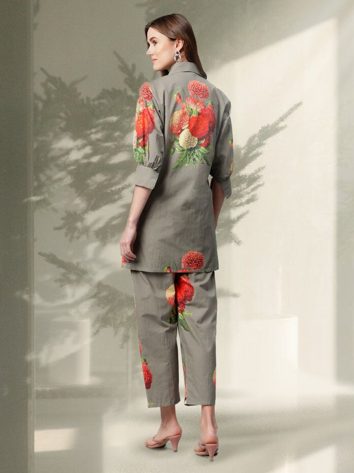 Green Botanical Printed Wraped Coordset