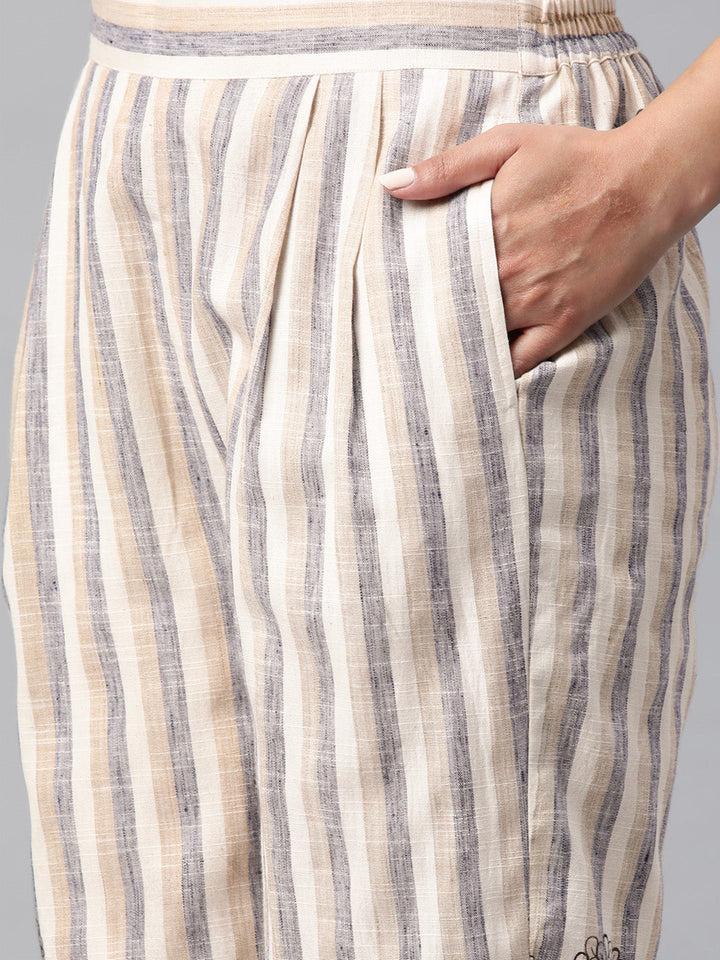 Beige Color Floral Printed Cotton Blend Long Sleeves Co-Ords