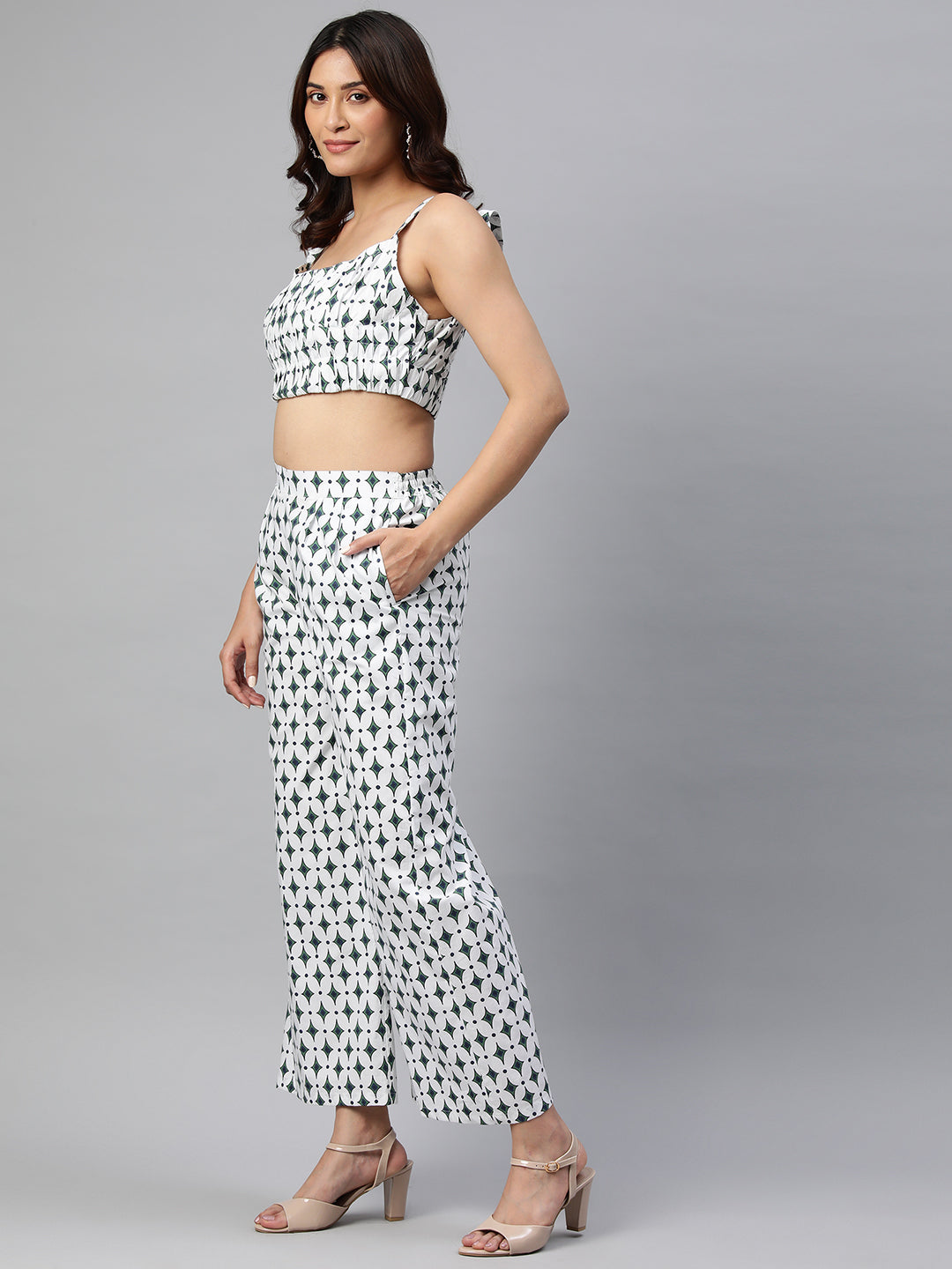 Green Color Floral Printed Pure Cotton Sleeveless Co-Ords