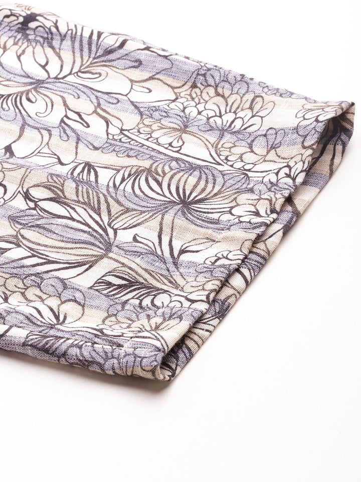 Beige Color Floral Printed Cotton Blend Long Sleeves Co-Ords