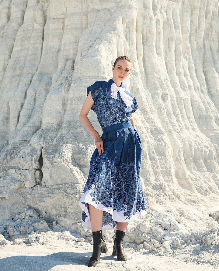 Navy blue pletted skirt dress