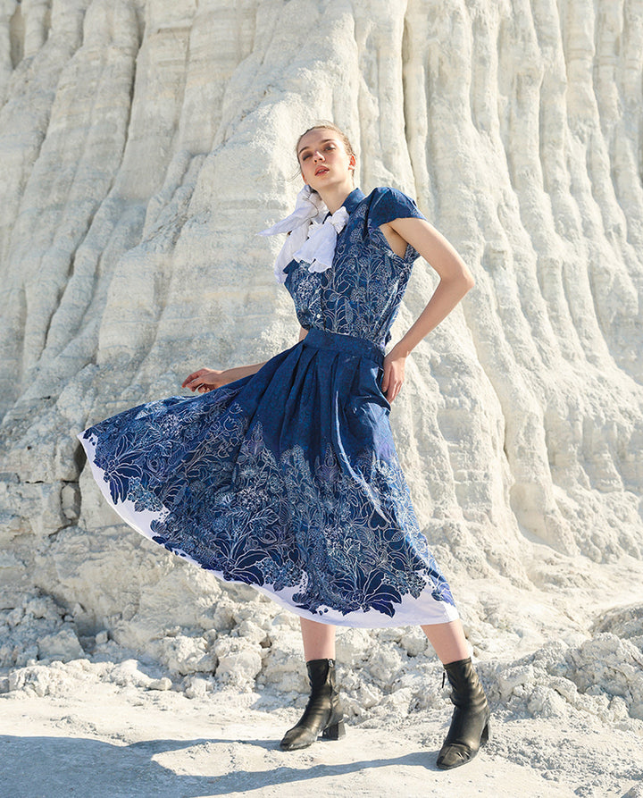 Navy blue pletted skirt dress